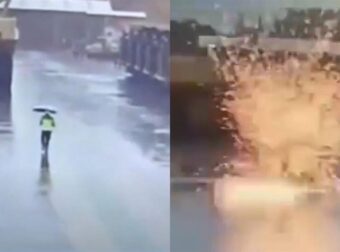 Συγκλονιστικό βίντεο: Η στιγμή που κεραυνός χτυπάει ανοιχτή ομπρέλα – Στο νοσοκομείο ο φύλακας με εγκαύματα