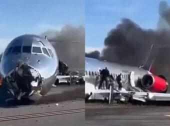 Σοκαριστικές Εικόνες: Αεροπλάνο Προσγειώθηκε Με Την «Κοιλιά» Και Πήρε Φωτιά (vid)