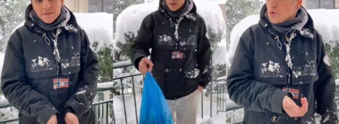 Τα είπε όλα σε 1 λεπτό: Το βίντεο που πρέπει να δουν όσοι ταλαιπωρούν τους ντελιβεράδες μέσα στα χιόνια