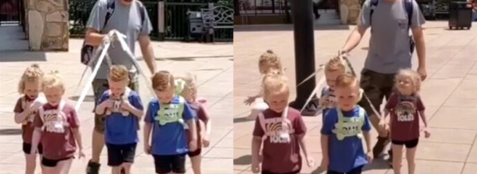 «Δεν μπορώ να τα πpοσέχω»: Πατέρας βγάζει βόλτα τα παιδιά του δεμένα με… λουρί – Οργή στα Social media