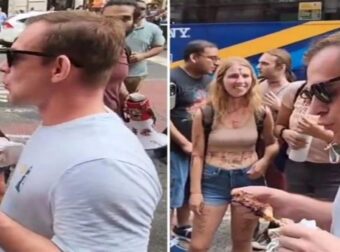 Χαμός σε διαδήλωση για τα δικαιώματα των ζώων στη Νέα Υόρκη: Άντρας τρώει προκλητικά σουβλάκι μπροστά σε vegan