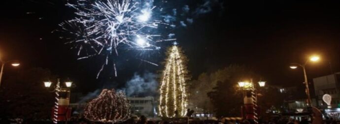 Τρίκαλα: Φωταγωγήθηκε το ψηλότερο φυσικό χριστουγεννιάτικο δέντρο της Ελλάδας