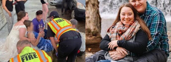 Σπουδαίος άνθρωπος: Νοσοκόμα με νυφικό βγαίνει από το γαμήλιο αυτοκίνητο για να βοηθήσει τραυματία από τροχαίο